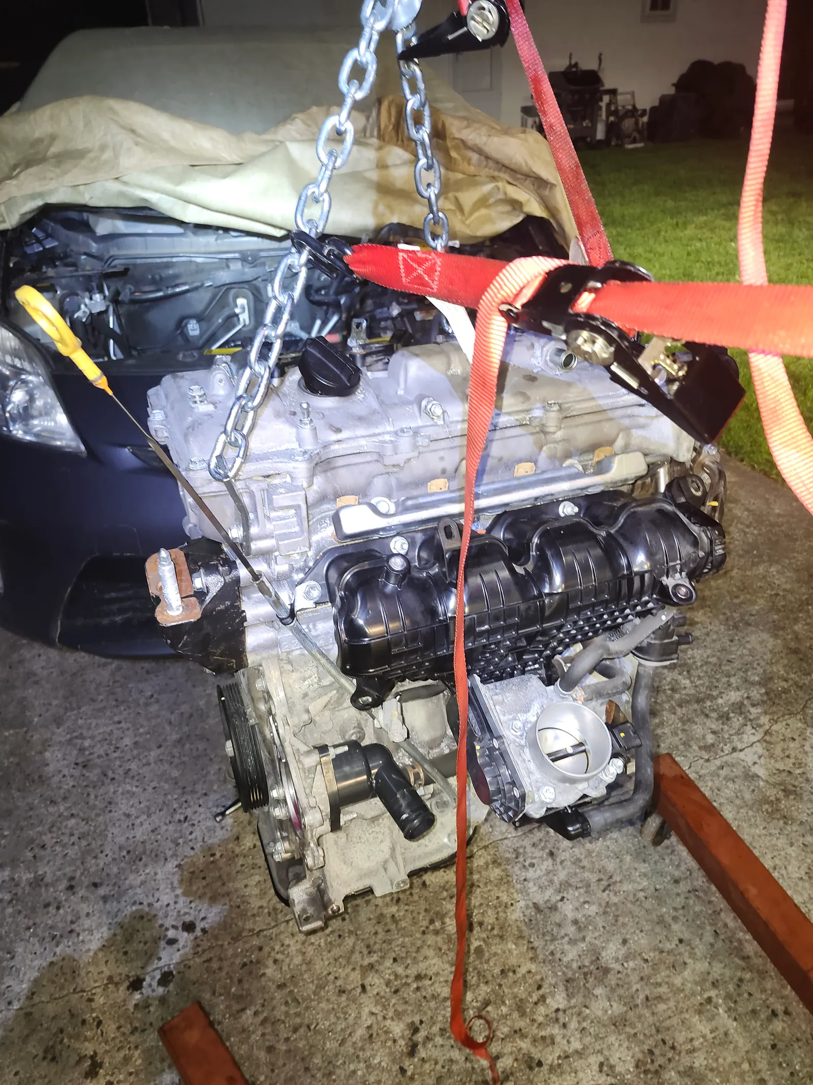 Toyota Prius engine swap — alternate angle showing full engine bay