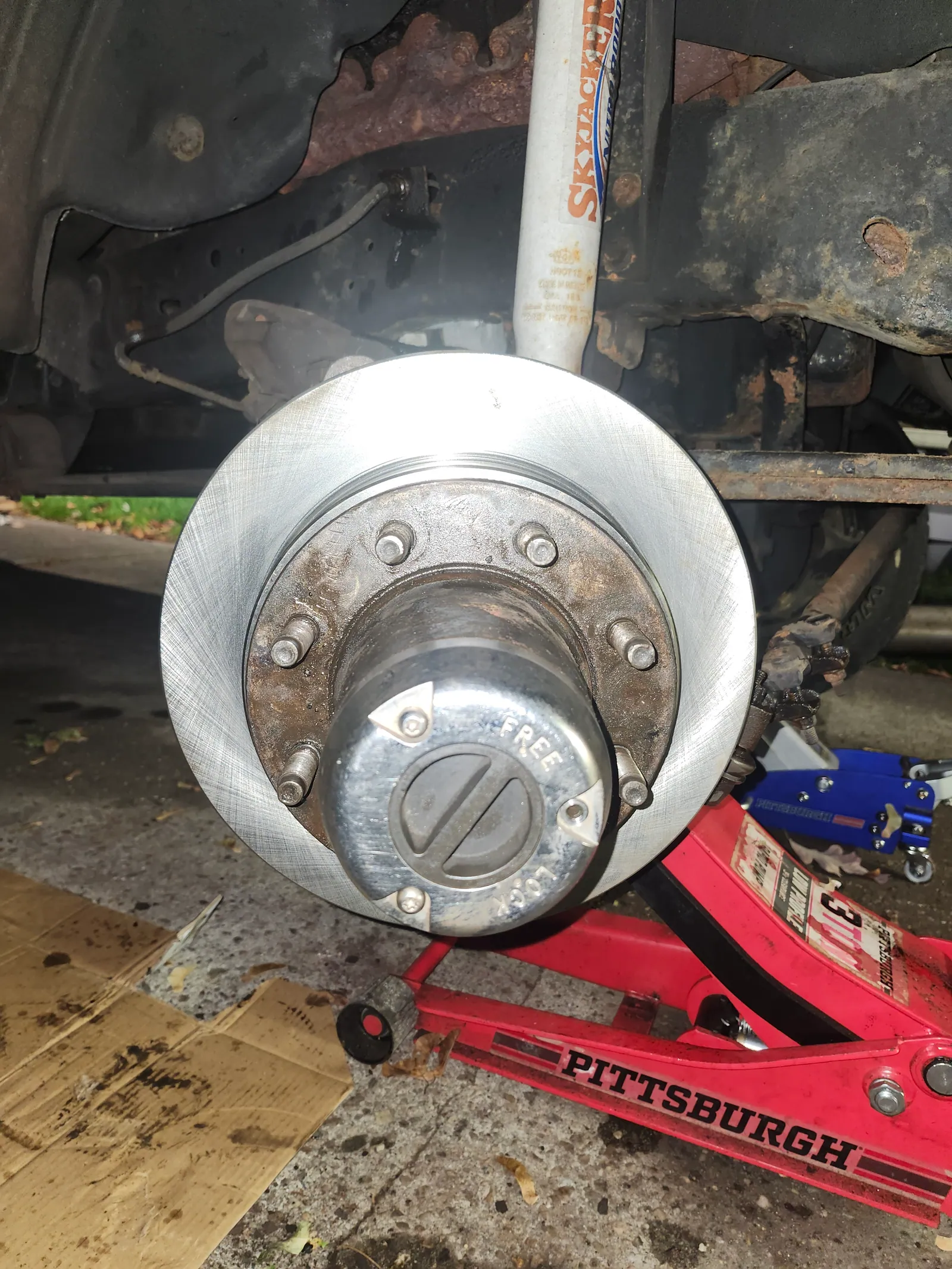 Ford Super Duty diesel truck brake system service in progress