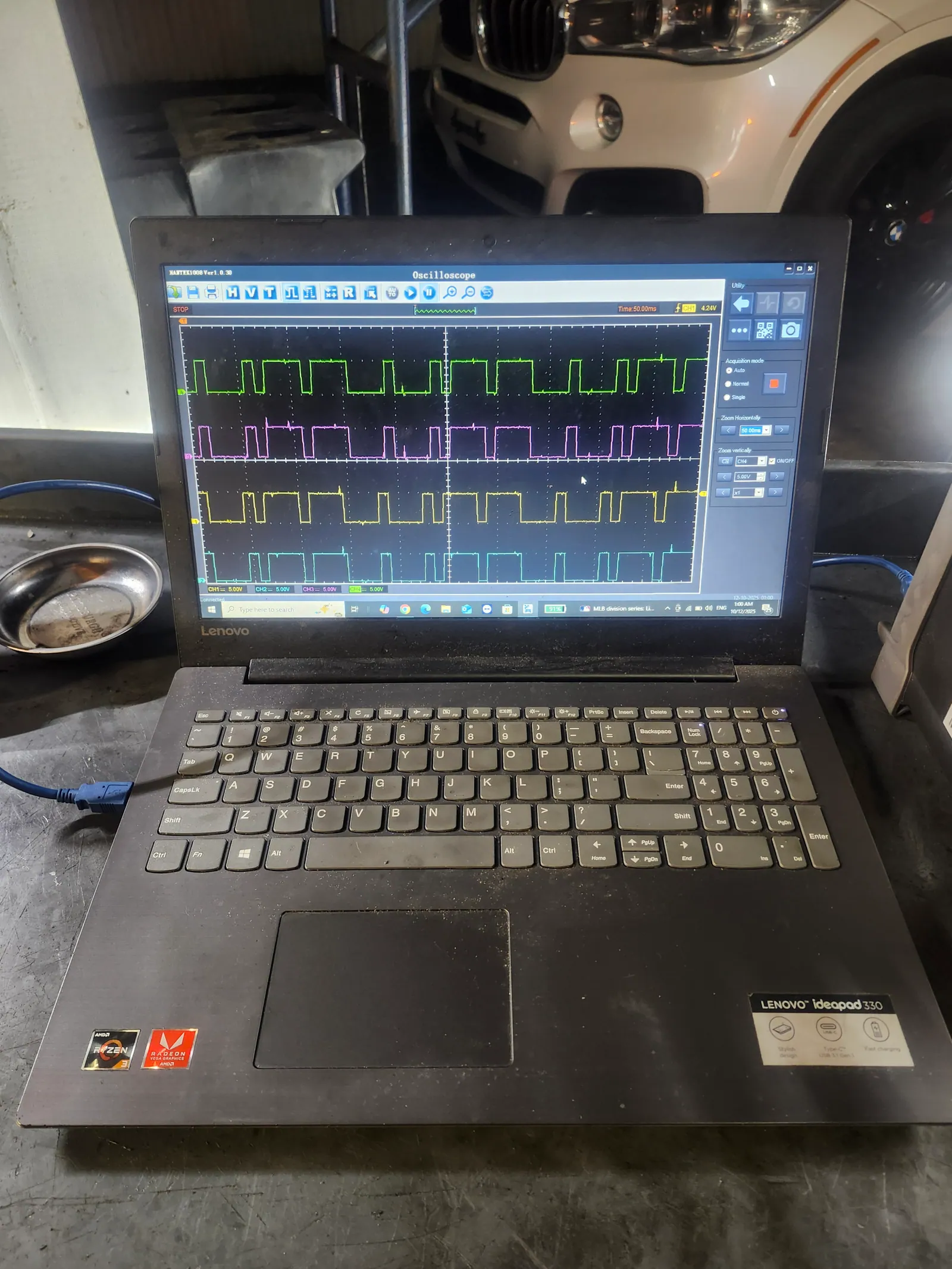 Mercedes-Benz camshaft-crankshaft correlation diagnostic with oscilloscope